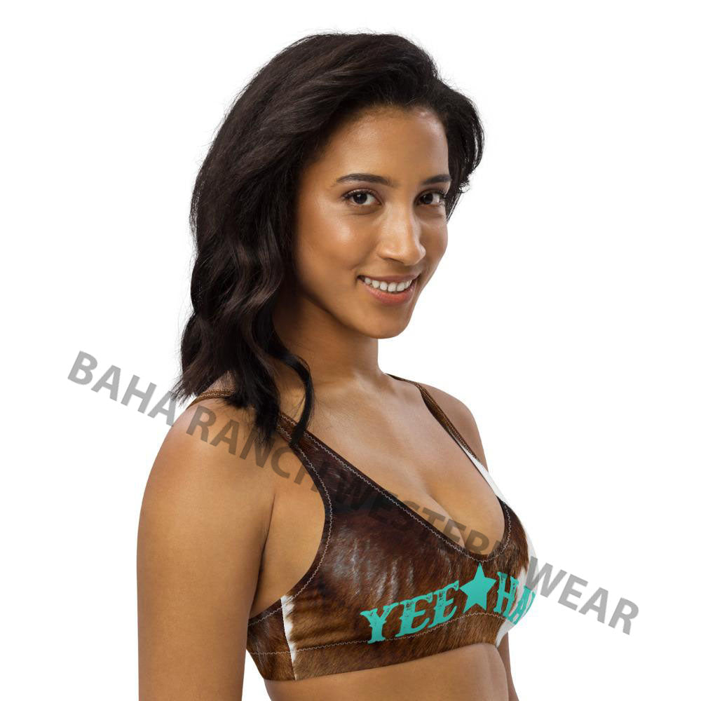 Yeehaw Brown Cow Print Bikini Top by Baha Ranch Western Wear - product image 5