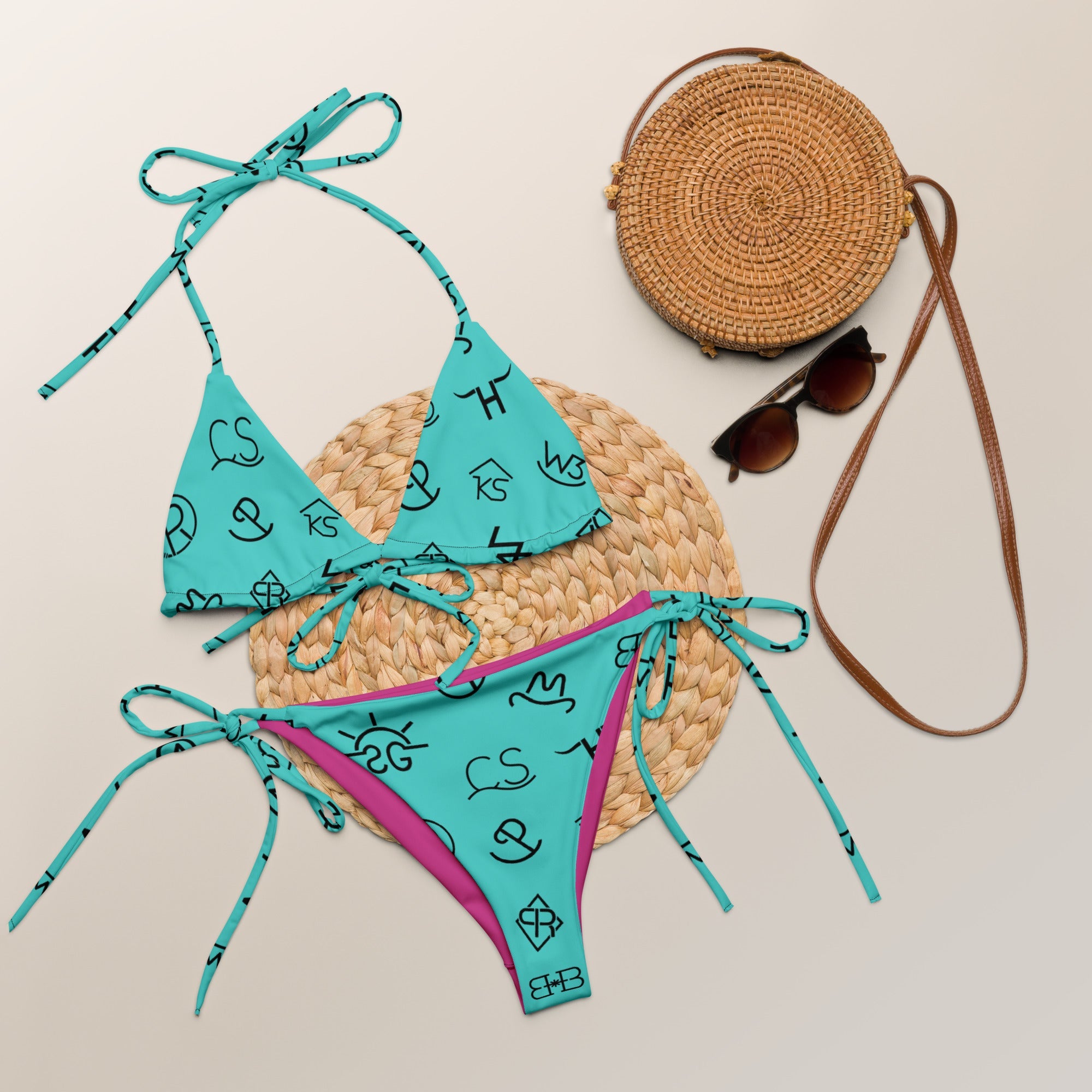 Baha Ranch Yeehaw Turquoise Cattle Brands String Bikini by Baha Ranch Western Wear