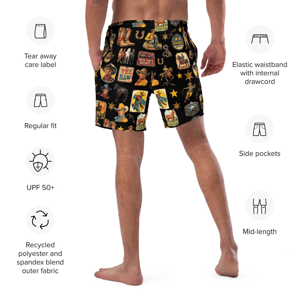 Baha Ranch YEEHAW Vintage Cowboy Collage Western Swim Trunks Shorts by Baha Ranch Western Wear - product image 4
