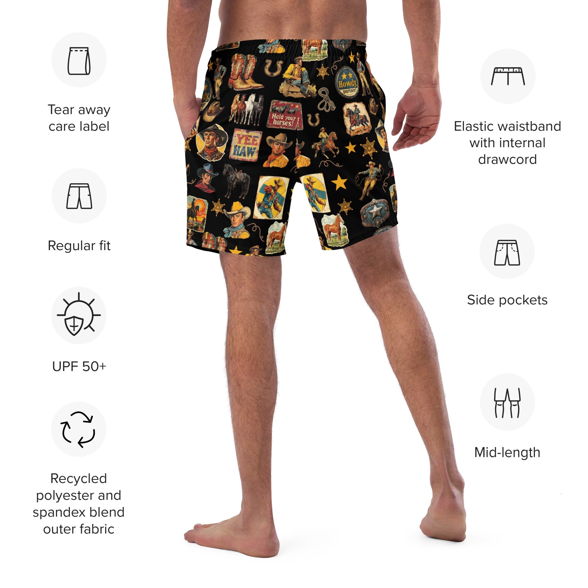 Baha Ranch YEEHAW Vintage Cowboy Collage Western Swim Trunks Shorts by Baha Ranch Western Wear - product image 4