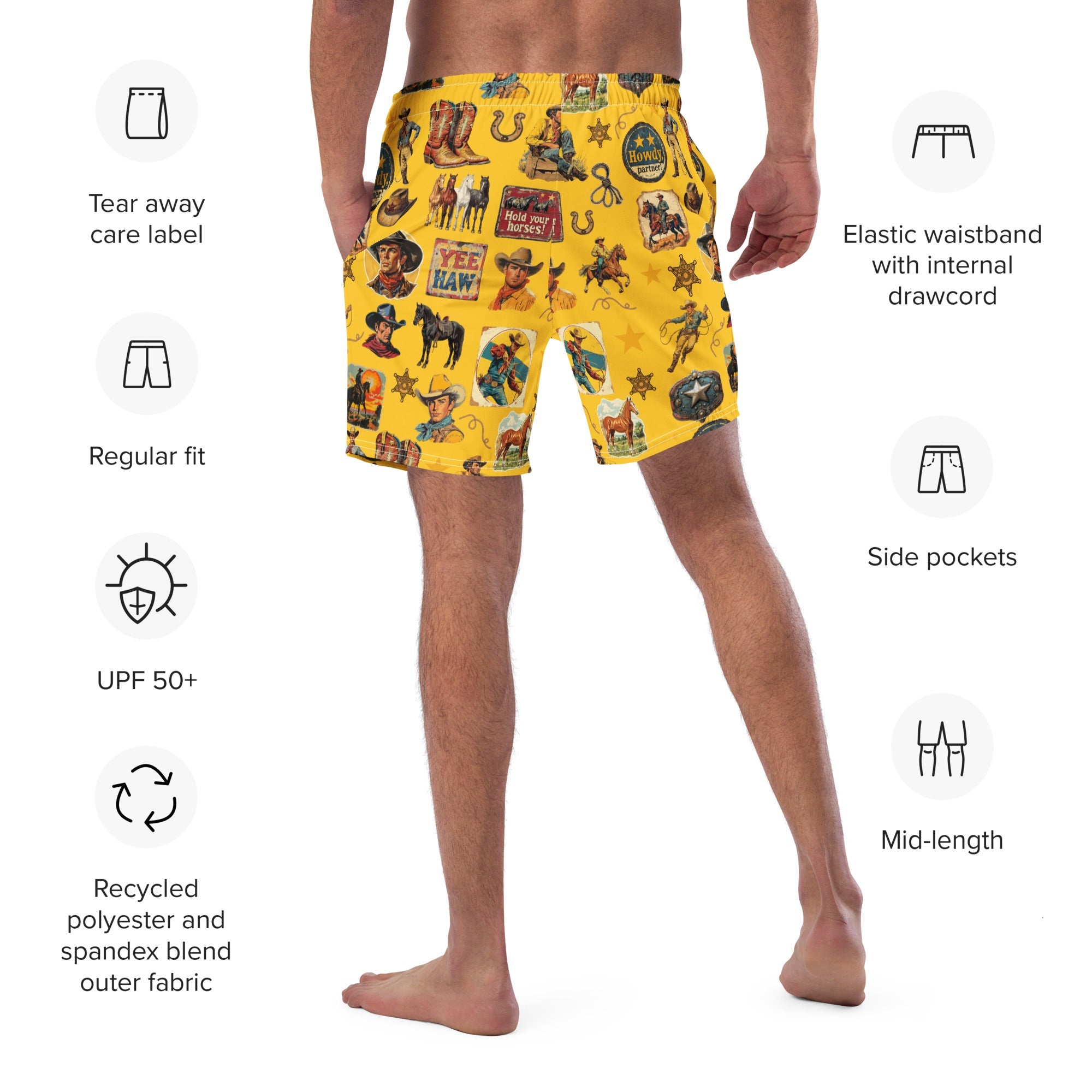 Baha Ranch YEEHAW Vintage Cowboy Collage Western Swim Trunks Shorts by Baha Ranch Western Wear - product image 4