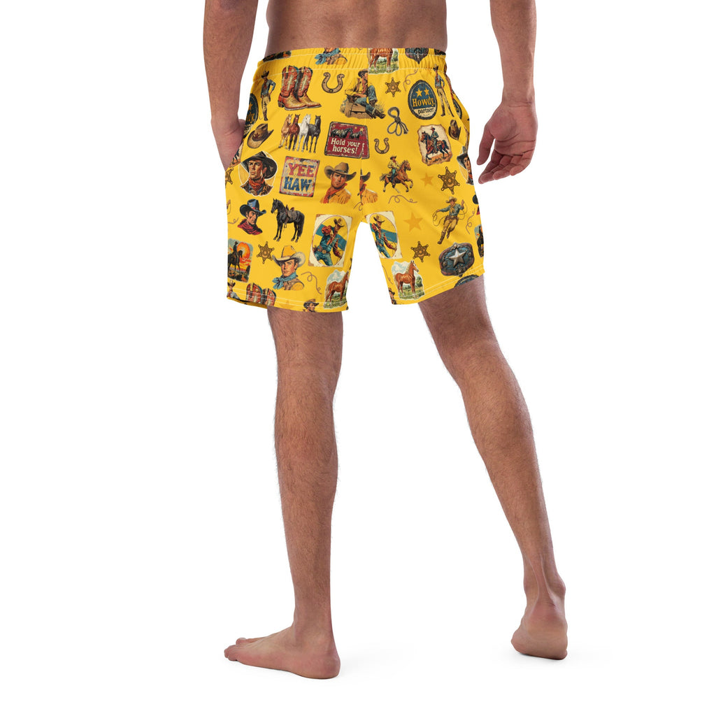 Baha Ranch Yeehaw Vintage Cowboy Collage Mustard Swim Trunks by Baha Ranch Western Wear - product image 3