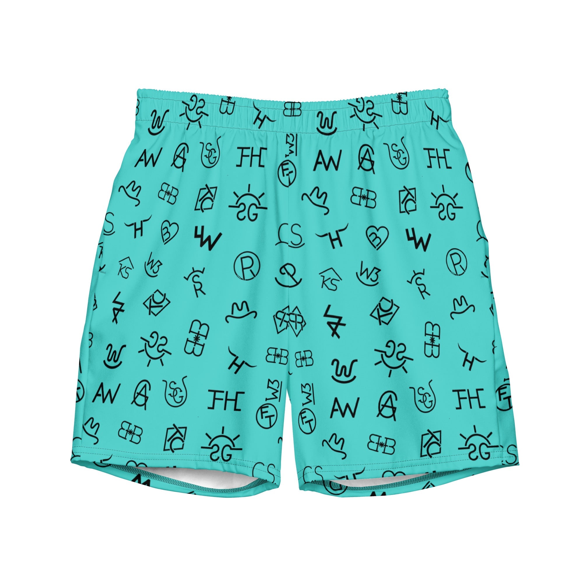 Baha Ranch Yeehaw Turquoise Cattle Brands Men's Swim Trunks by Baha Ranch Western Wear
