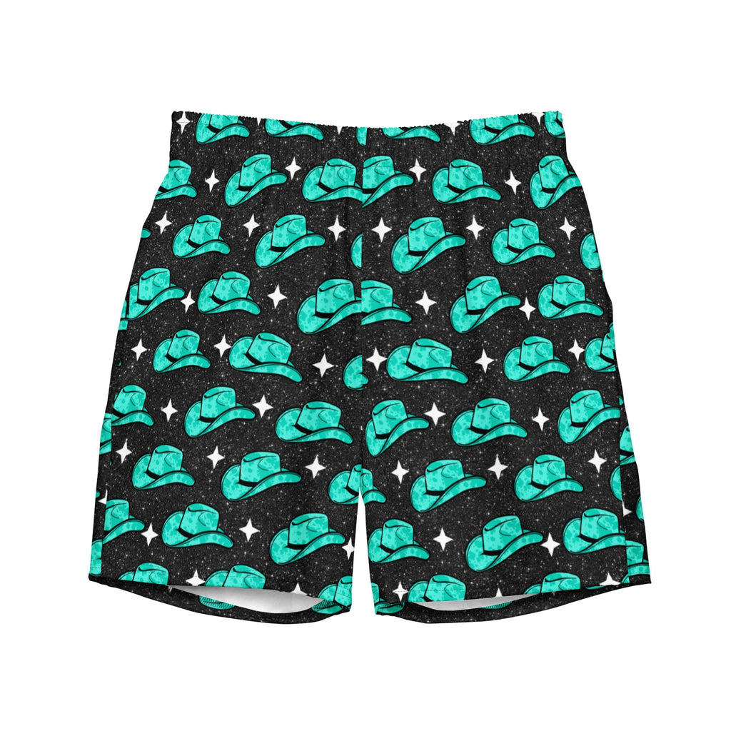 Baha Ranch Yeehaw Turquoise Hat Men's Swim Trunks by Baha Ranch Western Wear