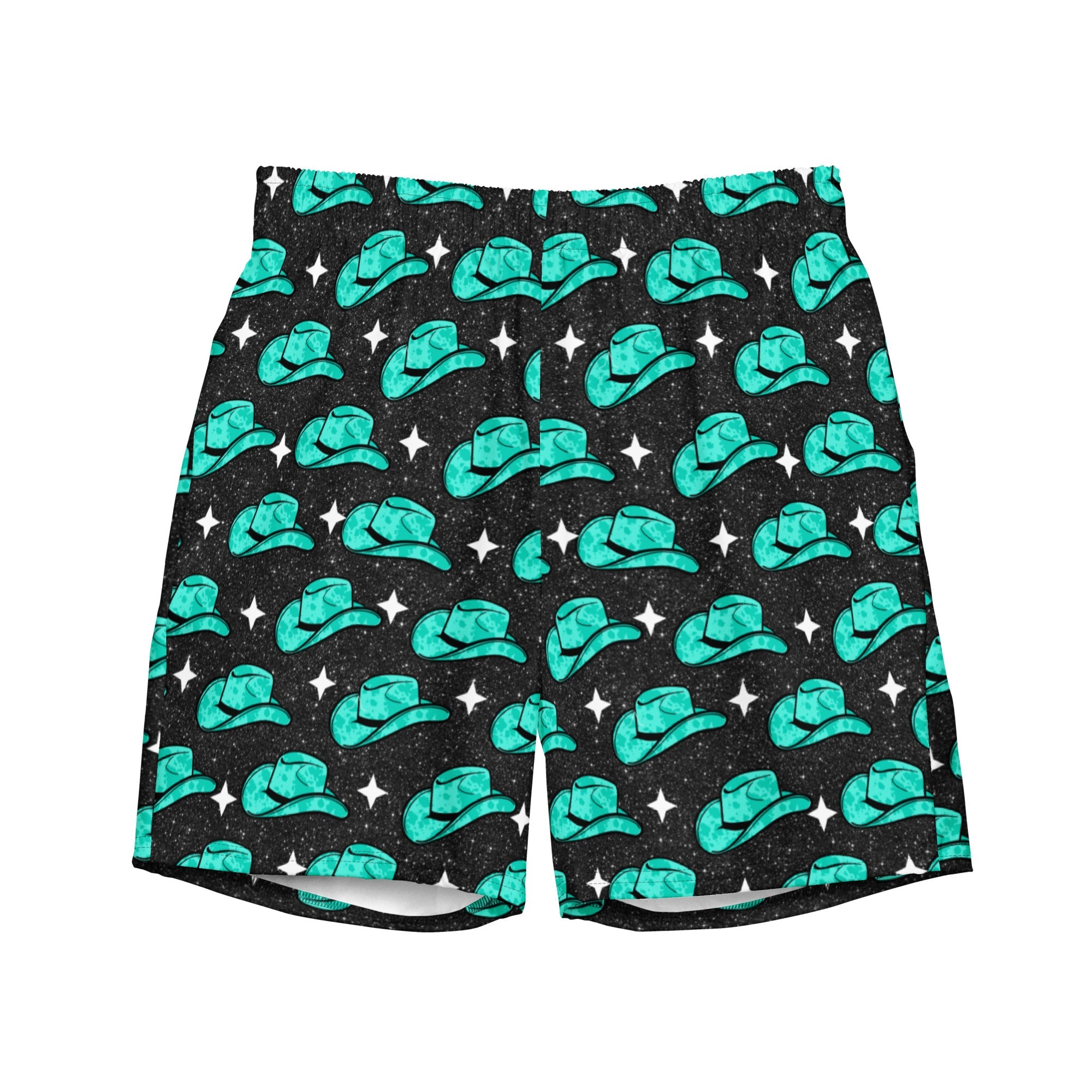 Baha Ranch Yeehaw Turquoise Hat Men's Swim Trunks by Baha Ranch Western Wear