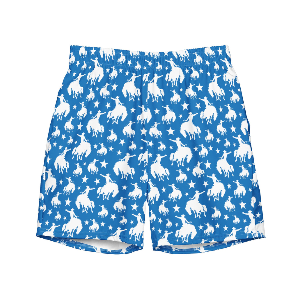 Baha Ranch Yeehaw Blue Rodeo Cowboy Men's Swim Trunks by Baha Ranch Western Wear