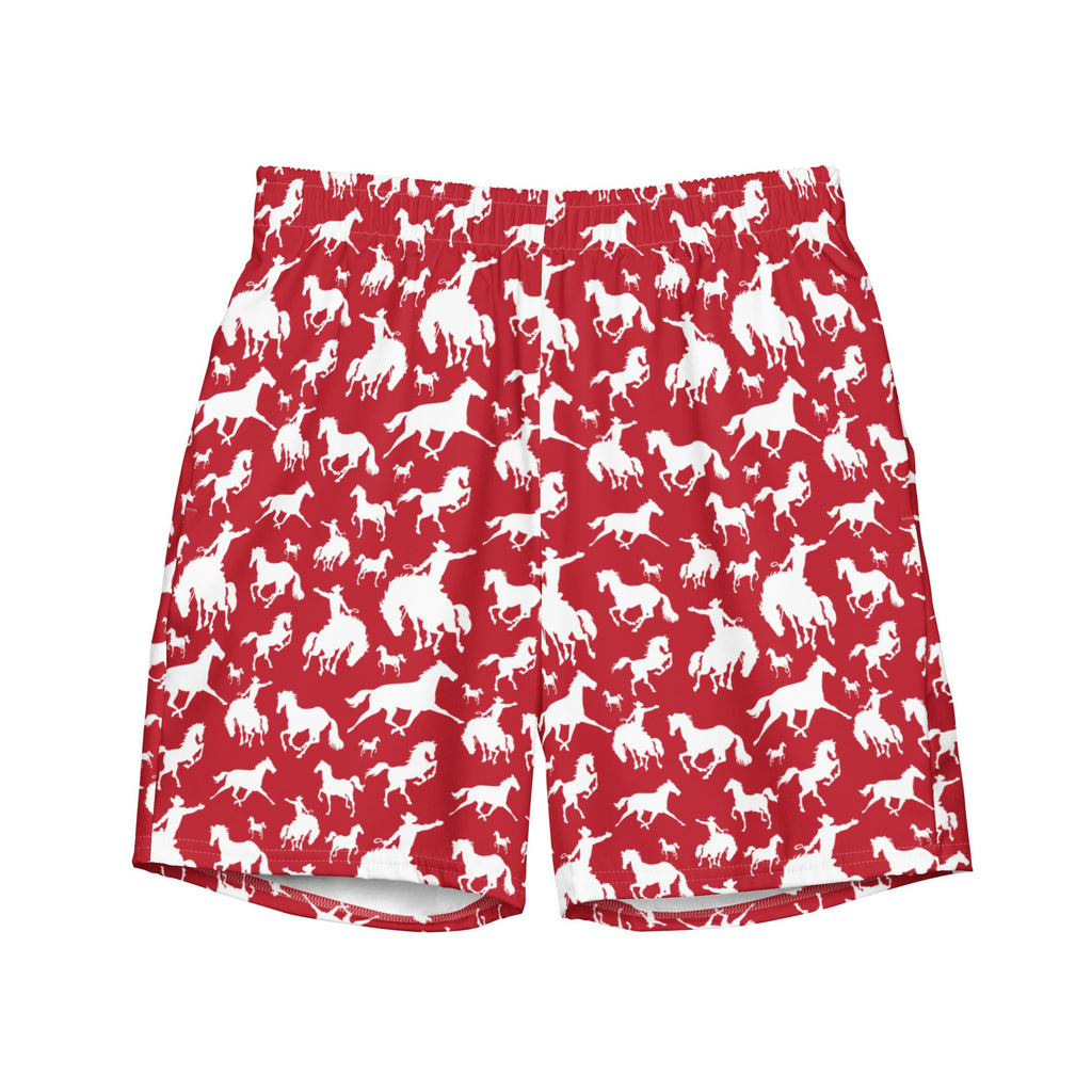 Baha Ranch Yeehaw Red Rodeo Cowboy Men's Swim Trunks by Baha Ranch Western Wear