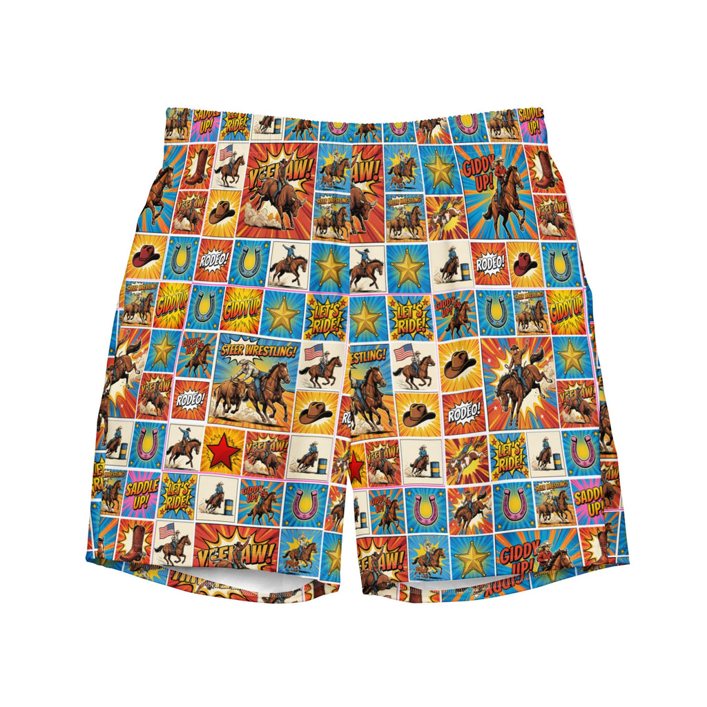 Baha Ranch Yeehaw Comic Corral Rodeo Swim Trunks by Baha Ranch Western Wear
