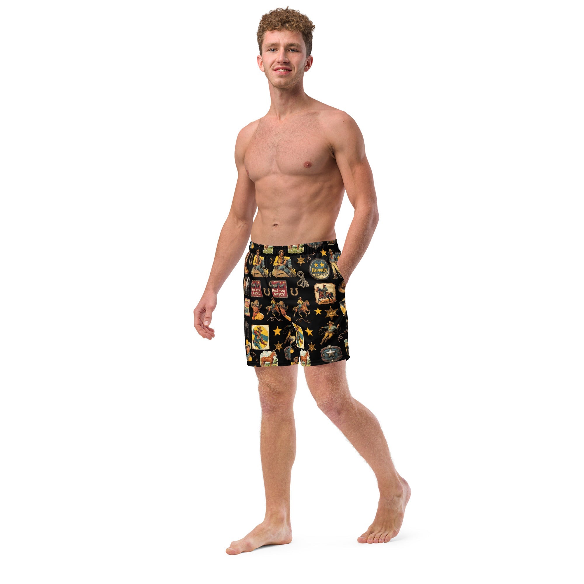 Baha Ranch YEEHAW Vintage Cowboy Collage Western Swim Trunks Shorts by Baha Ranch Western Wear - product image 3
