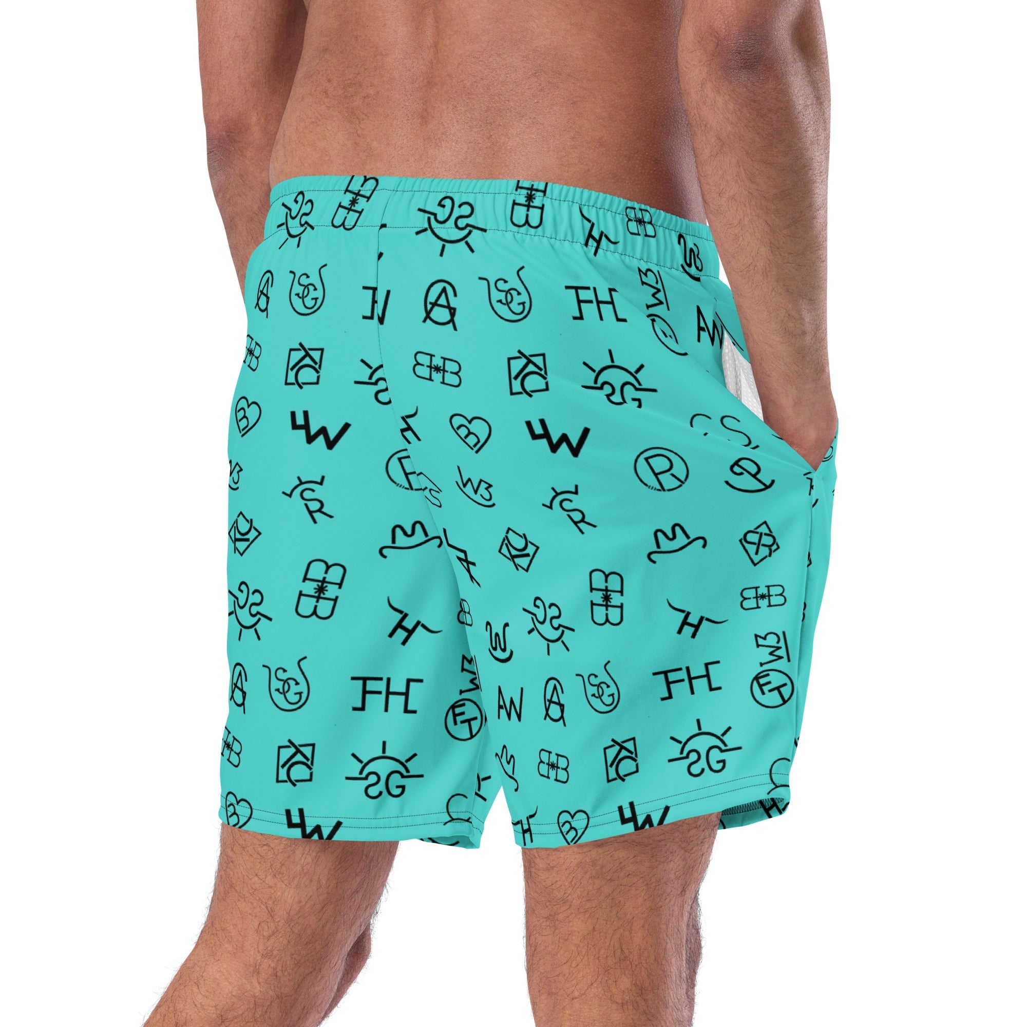 Baha Ranch Yeehaw Turquoise Cattle Brands Men's Swim Trunks by Baha Ranch Western Wear - product image 3