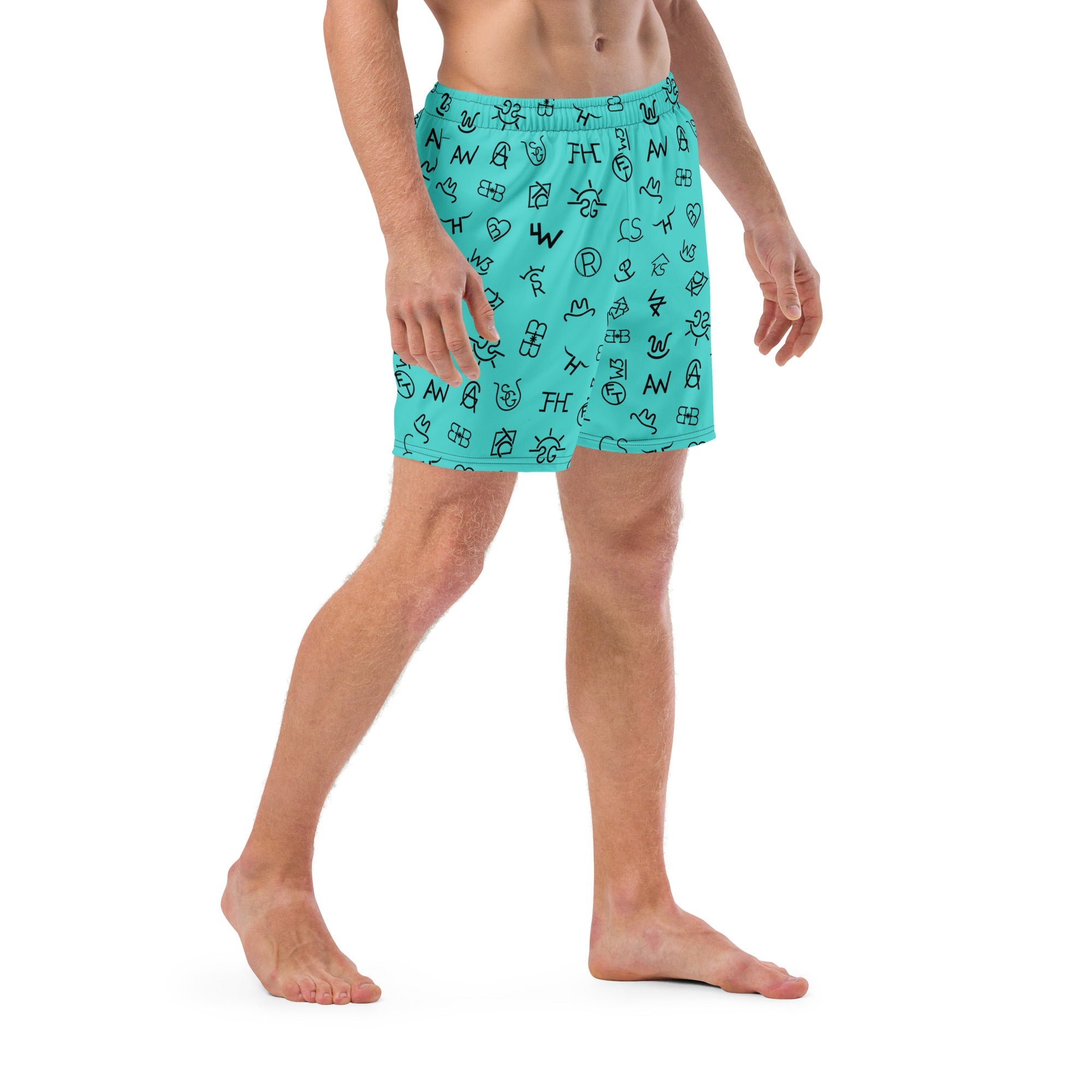 Baha Ranch Yeehaw Turquoise Cattle Brands Men's Swim Trunks by Baha Ranch Western Wear - product image 2