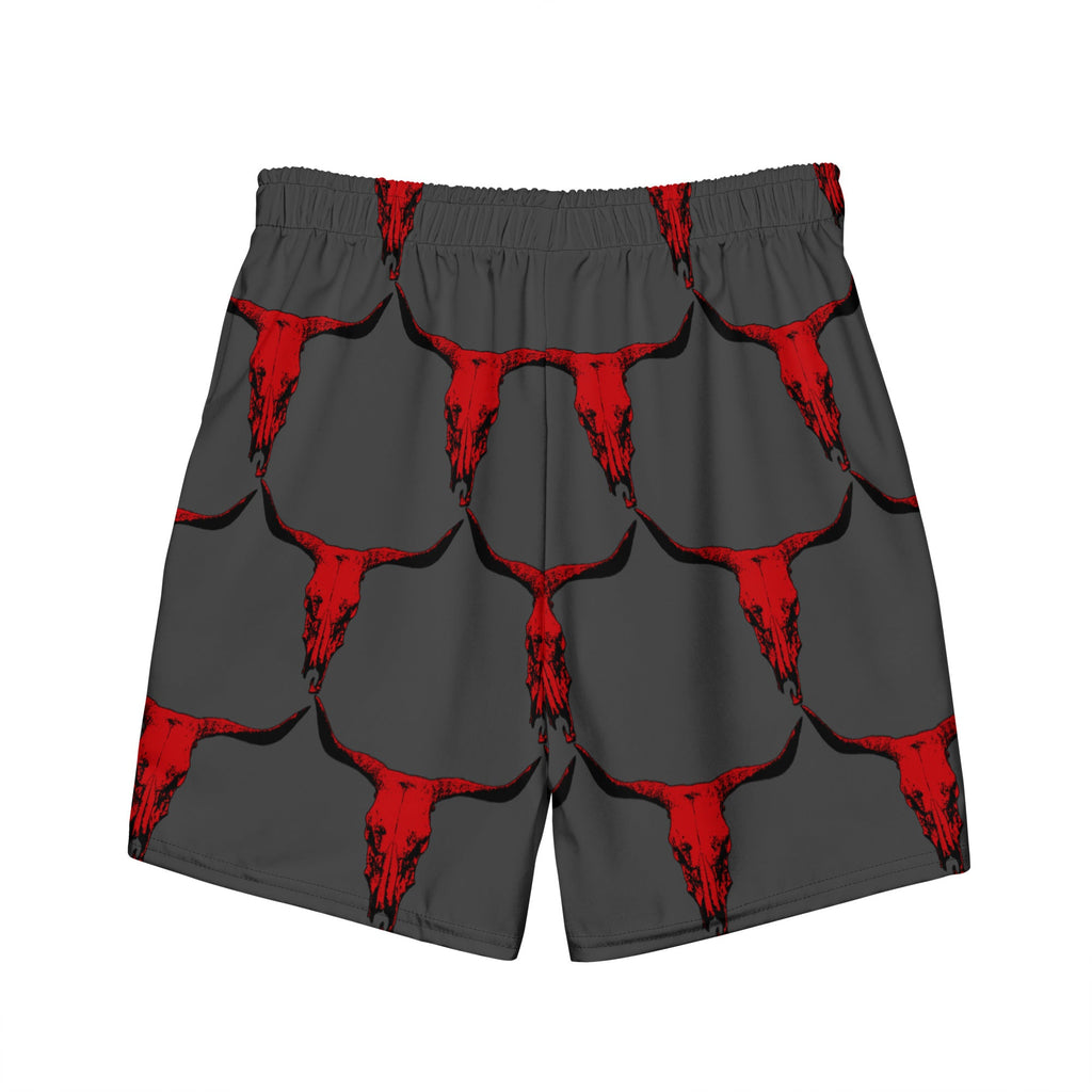 Baha Ranch Yeehaw Red Bull Skull Men's Swim Trunks by Baha Ranch Western Wear