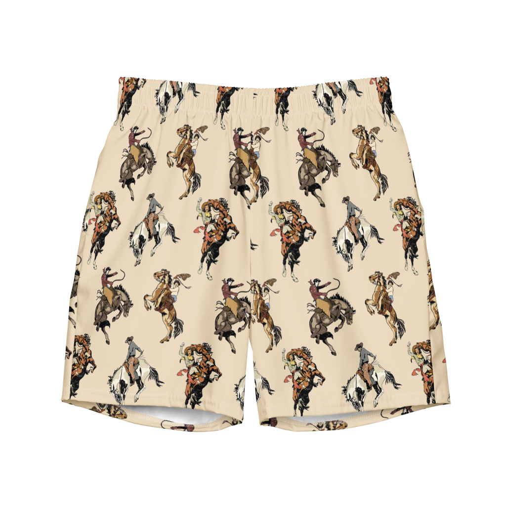 Baha Ranch Yeehaw Vintage Cowgirl Men's Swim Trunks by Baha Ranch Western Wear
