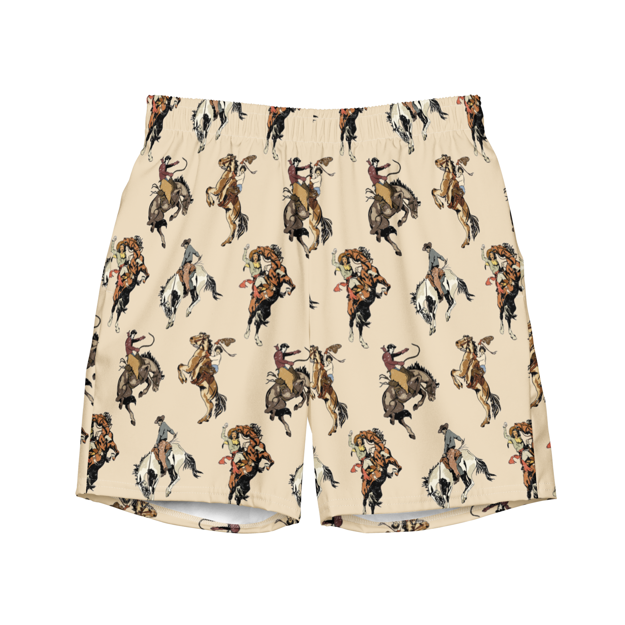 Baha Ranch Yeehaw Vintage Cowgirl Men's Swim Trunks by Baha Ranch Western Wear