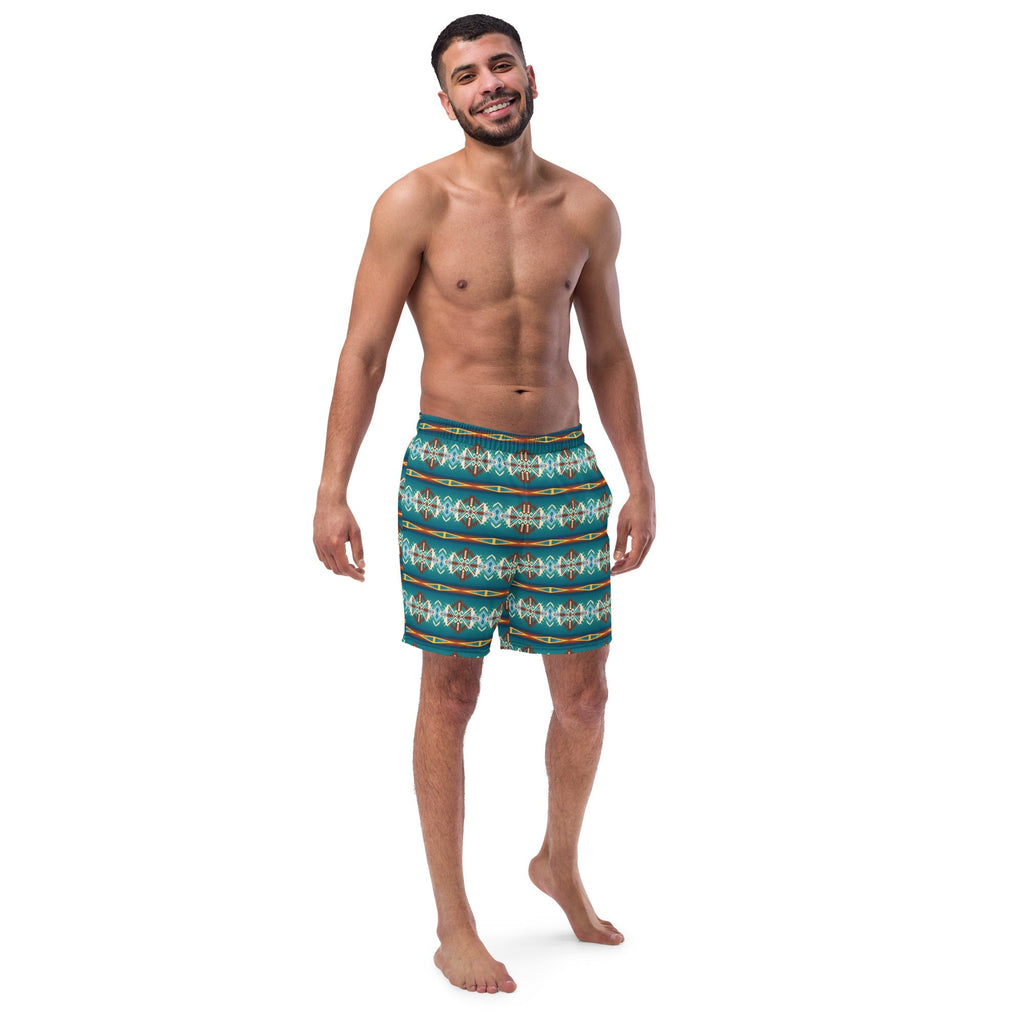 Baha Ranch Yeehaw Teal Aztec Blanket Print Mens Swim Shorts by Baha Ranch Western Wear