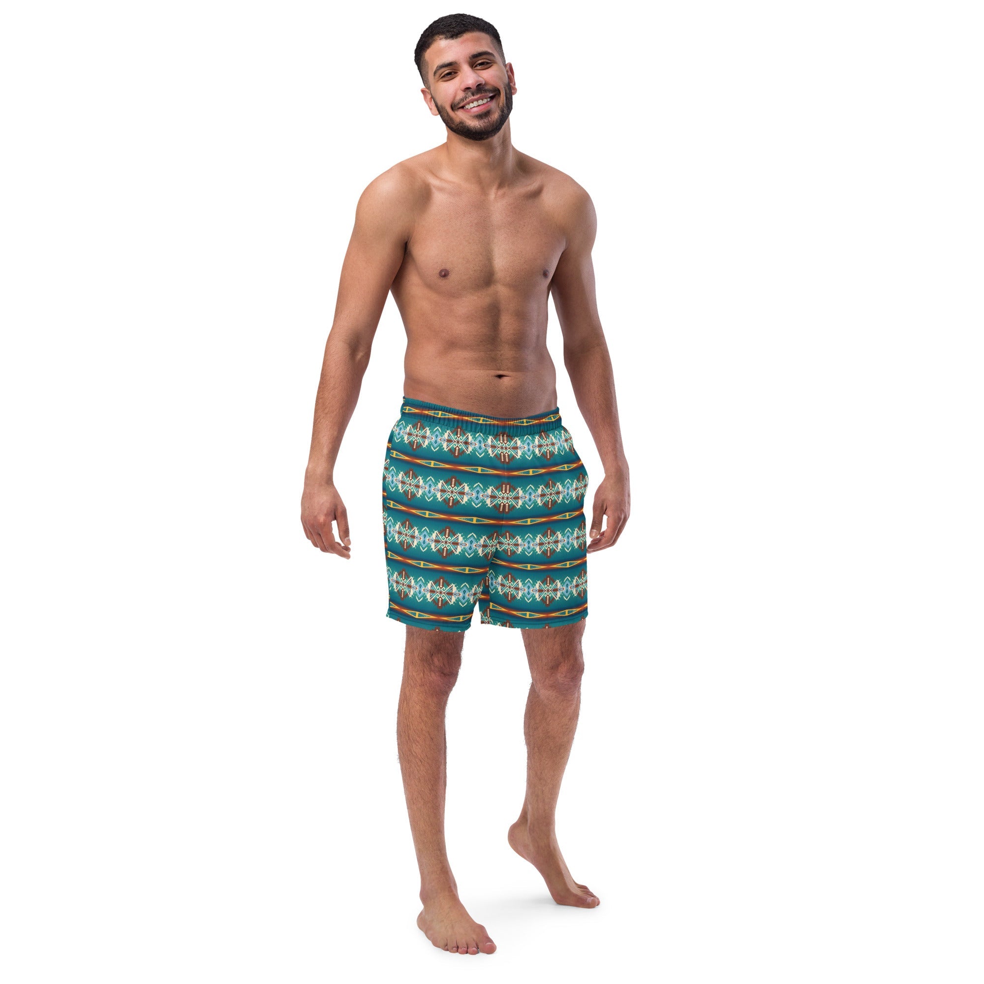 Baha Ranch Yeehaw Teal Aztec Blanket Print Mens Swim Shorts by Baha Ranch Western Wear