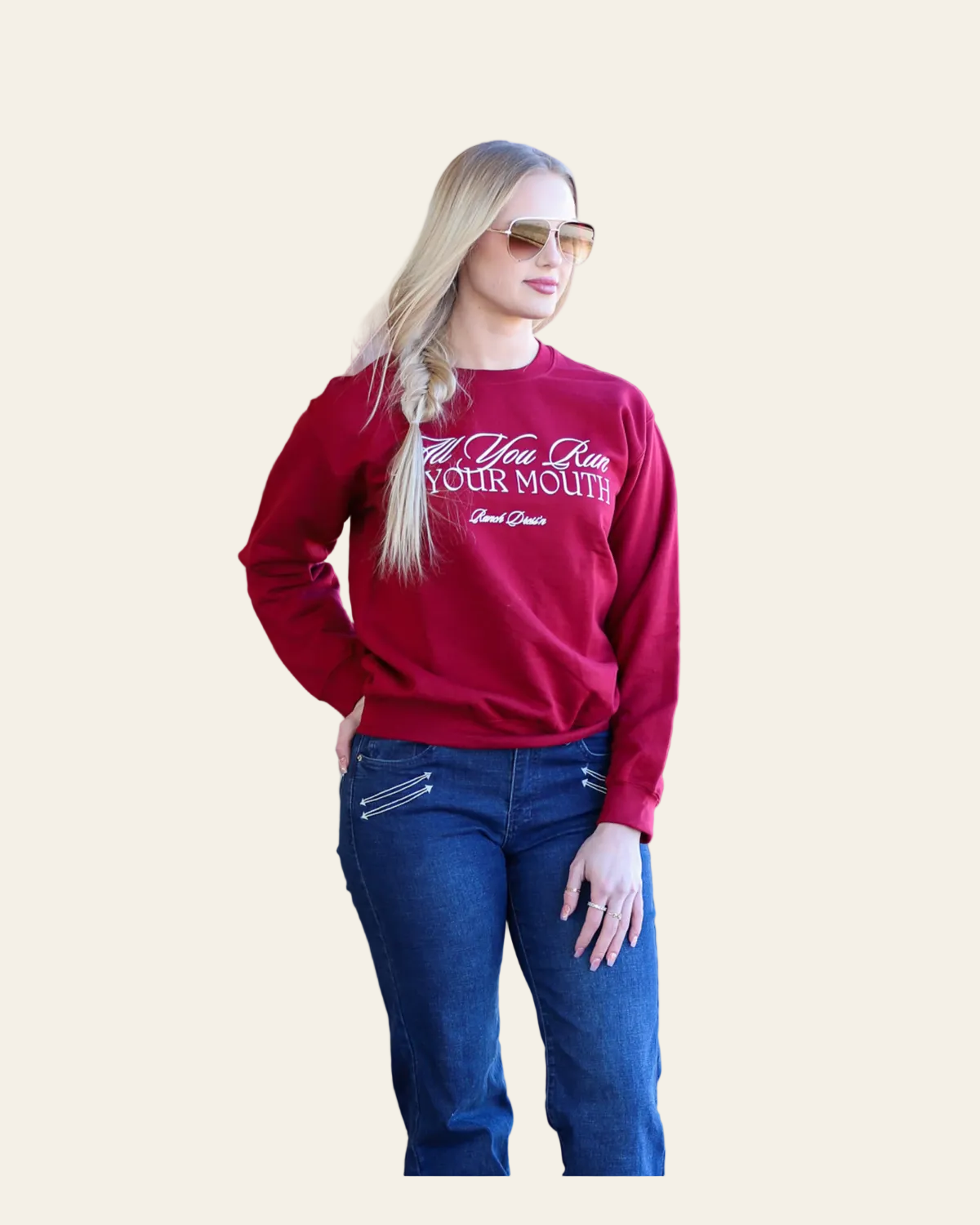 All You Run Is Your Mouth | Crewneck on a warm cream background