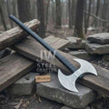Custom Handmade Double-Headed Viking Axe with Nordic Knotwork Engravings and Cord-Wrapped Handle