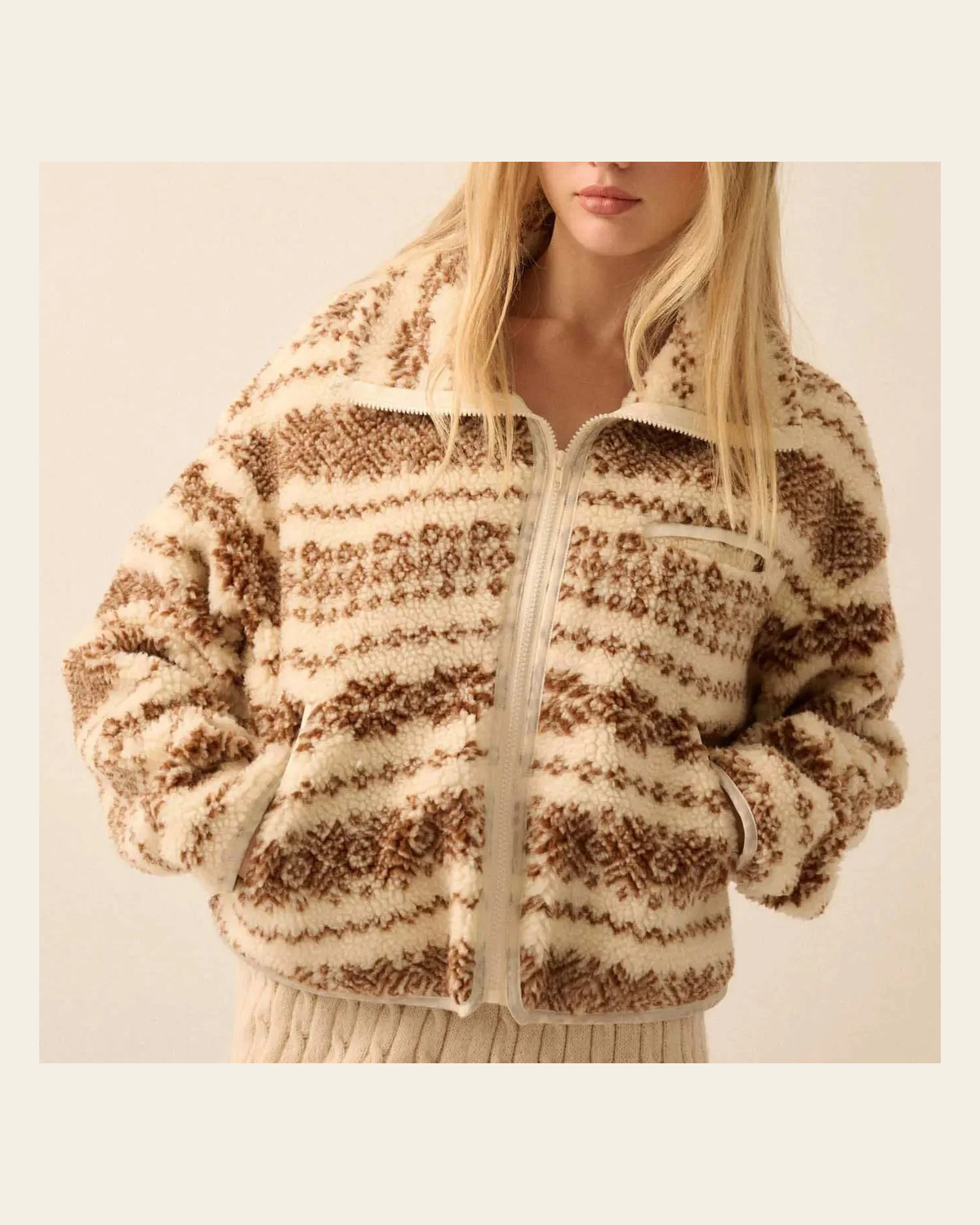Alpine Sherpa Cropped | Jacket on a warm cream background