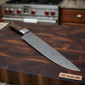 9 Inch Raindrop Damascus Chef Knife — Full Tang Forged Blade with Stabilized Wood Handle & Steel Bolster