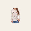 American Darling 100% Satin Cotton Western Shirt – Cream Rodeo Bronco Print Button Down Top