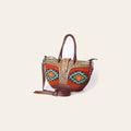 American Darling Western Tote Bag – Hand-Woven Saddle Blanket Design with Genuine Leather, Tooled Floral Accents, and Detachable Strap