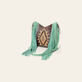 American Darling Western Crossbody Bag Hand Tooled Genuine Leather Fringe Shoulder Purse 14in (H) X 12in (W) X 3in (D)