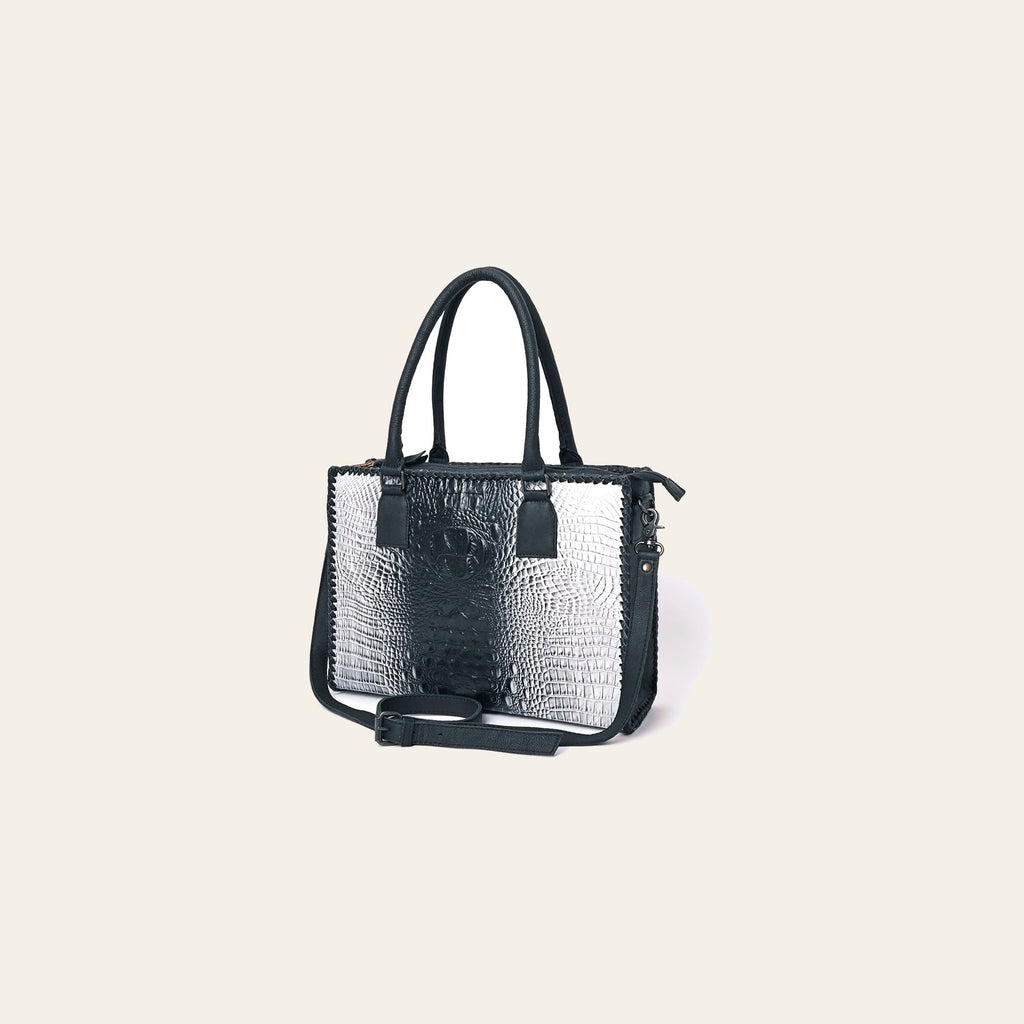 American Darling Women’s Crocodile Embossed Genuine Leather Western Tote Bag with Shoulder Strap 11in (H) X 15in (W) X 4in (D)