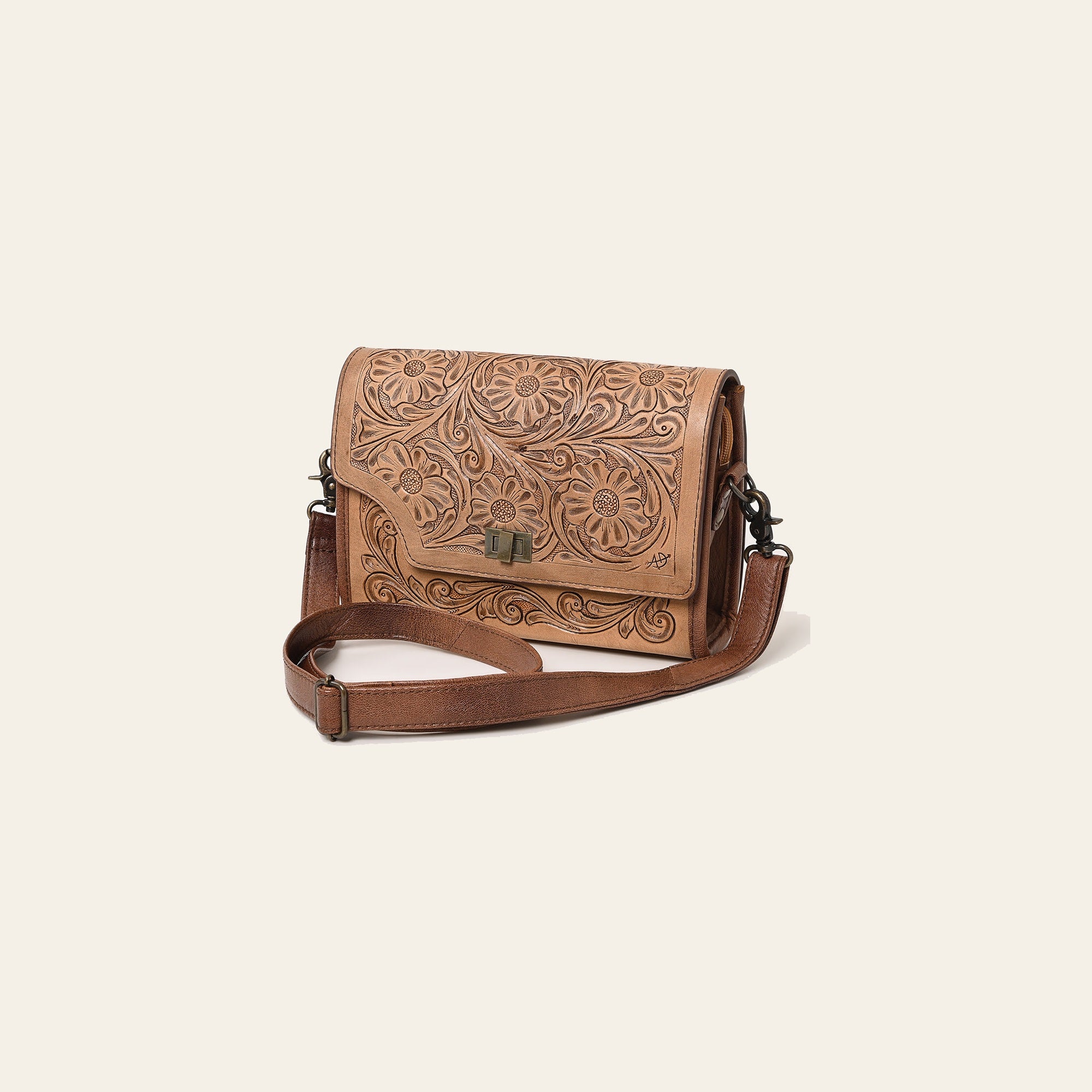 American Darling Western Crossbody Bag, Hand Tooled Floral Carved Genuine Leather Purse, Everyday Shoulder Bag