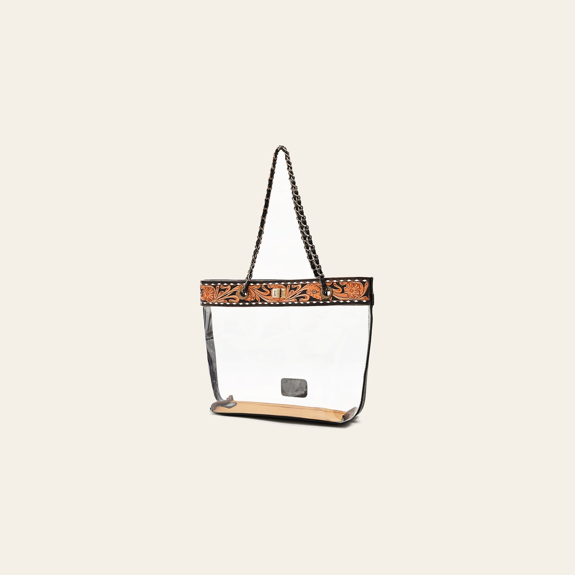 American Darling Western Clear Tote Bag – Hand-Tooled Genuine Leather Trim, Stadium-Approved, Lightweight Everyday Western Tote