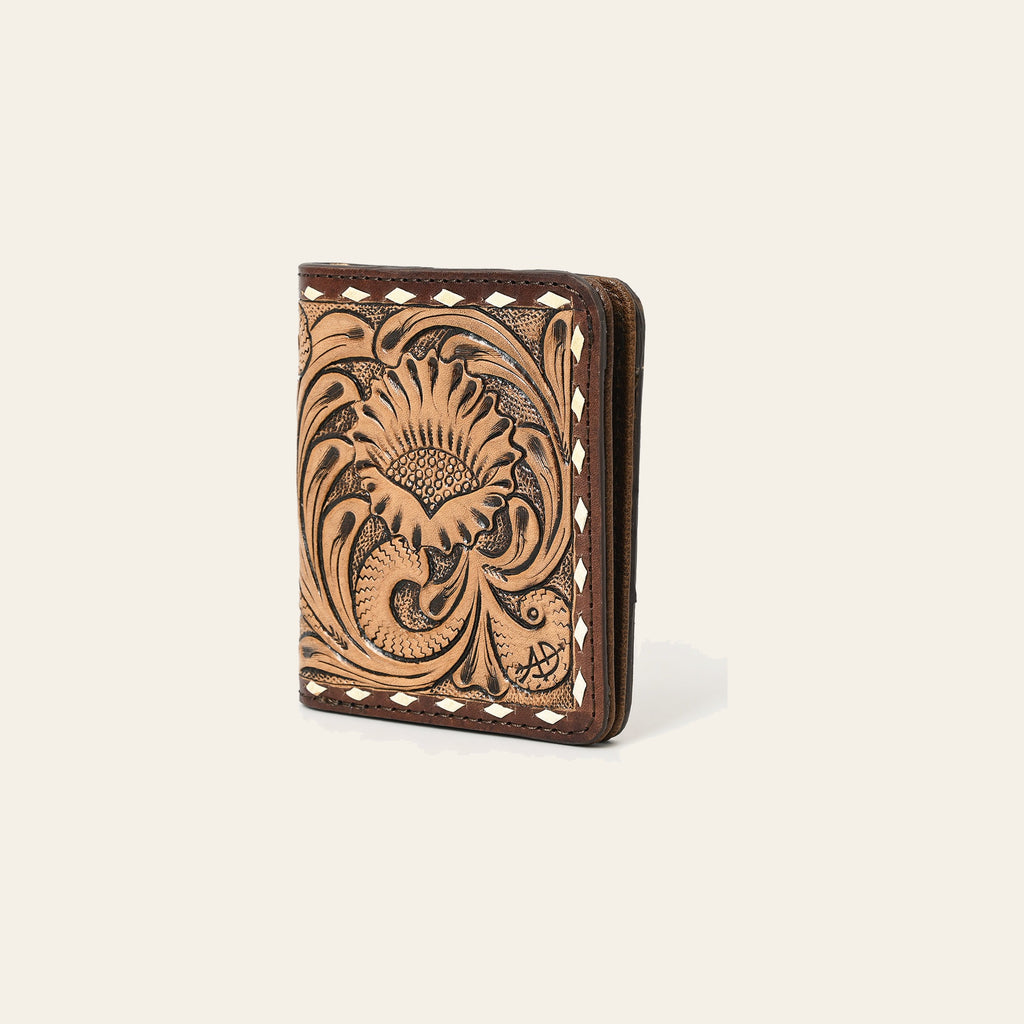American Darling Hand-Tooled Floral Carved Western Leather Wallet Bag – Genuine Leather Women’s Slim Wallet for Everyday Use