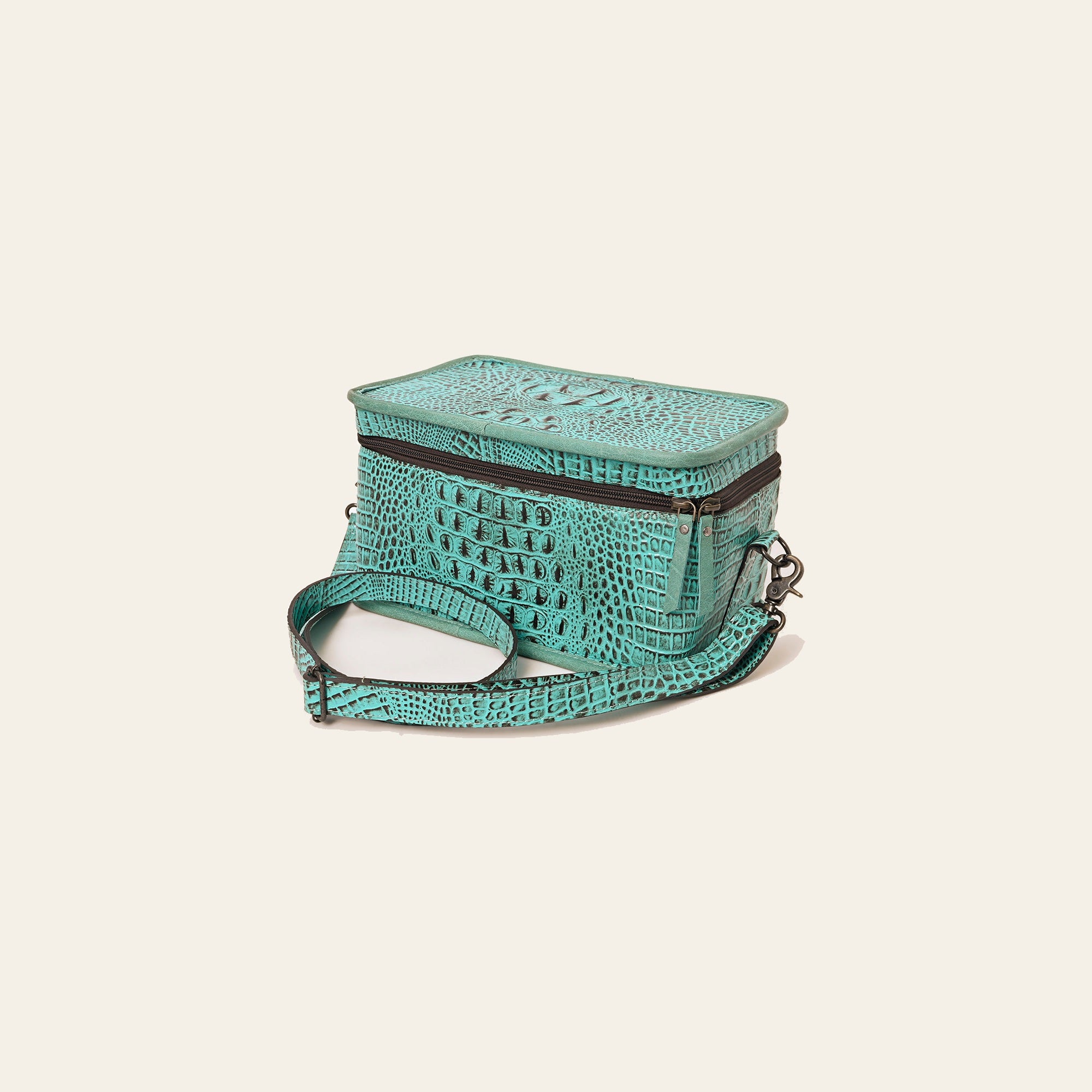 American Darling Western Travel Organizer Handcrafted from Croc Embossed Leather | Divided Interior & Crossbody Strap
