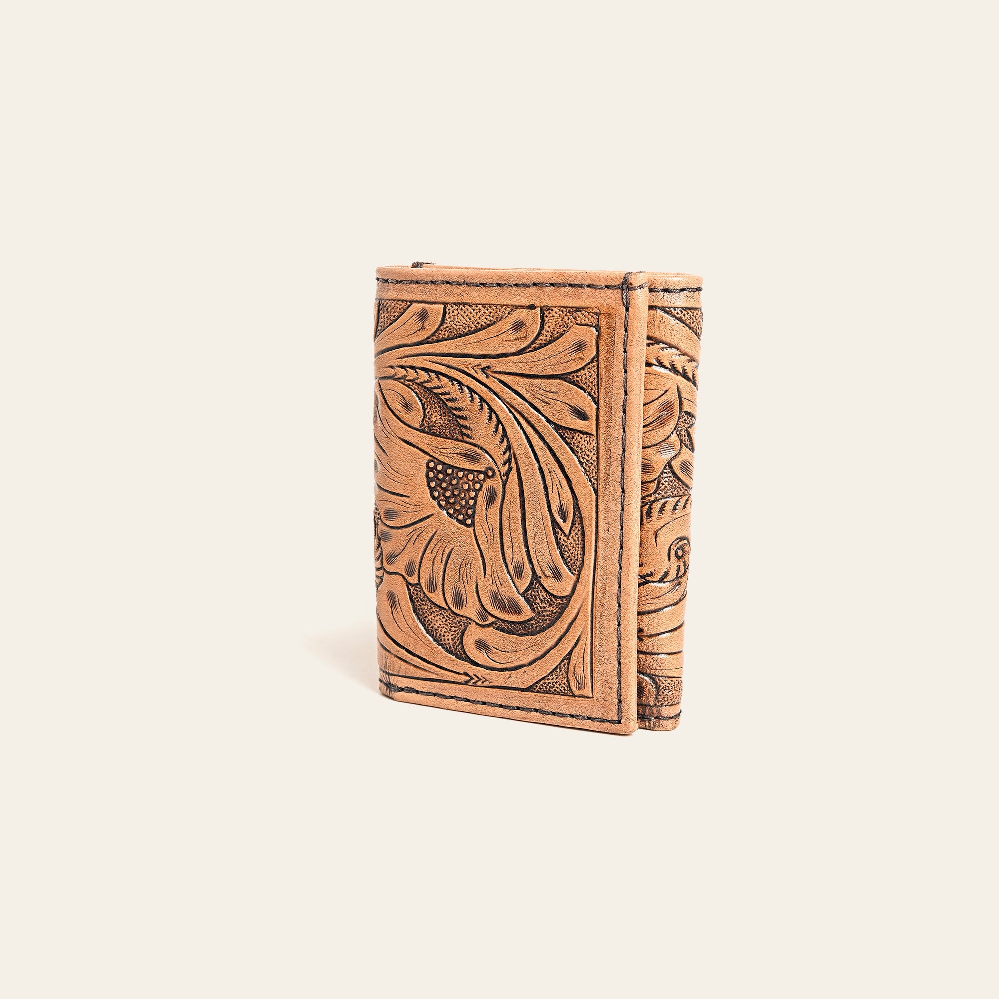 American Darling Hand-Tooled Genuine Leather Trifold Wallet – Floral Carved Western Wallet with Multiple Card Slots & Secure Storage