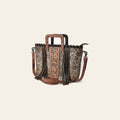 American Darling Western Leather Tote Bag with Hair-On Cowhide, Hand-Tooled Panel, Sturdy Handles, Fringe Sides & Detachable Strap