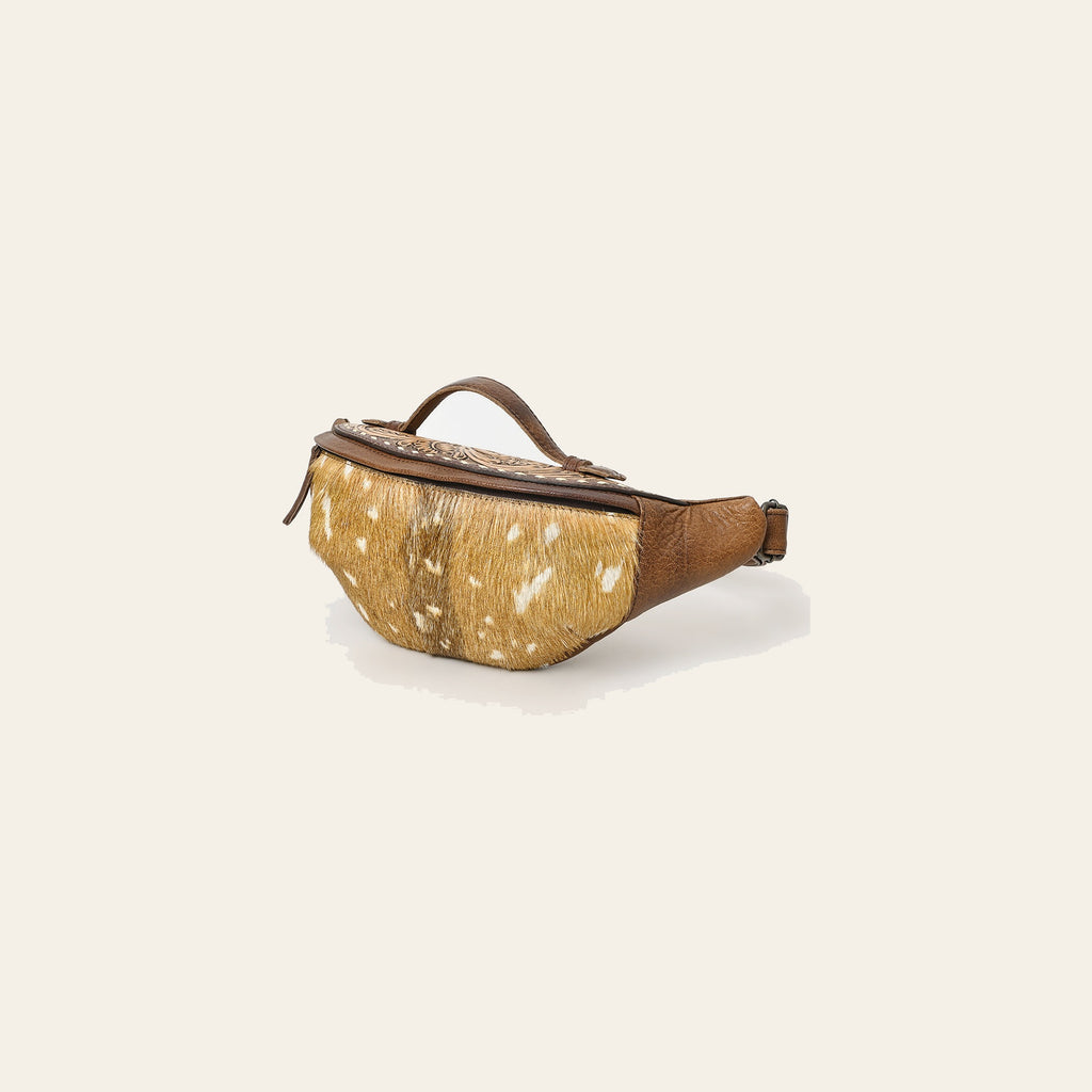 American Darling Western Fanny Pack Handcrafted from Hair-On Cowhide & Hand-Tooled Leather | Multi-Wear Belt Bag