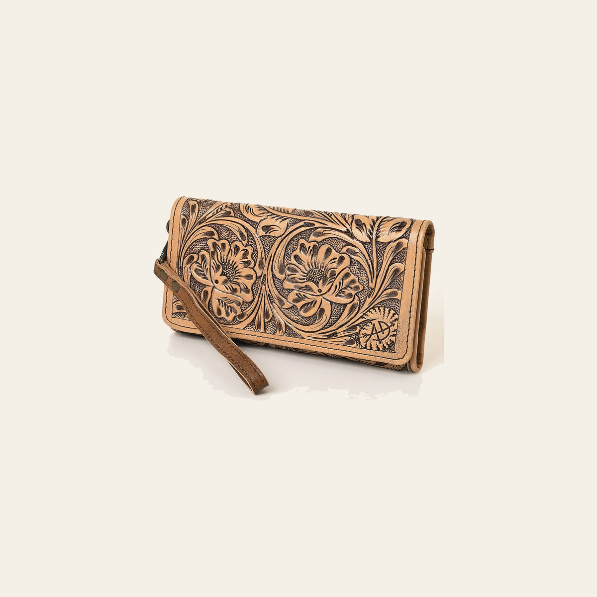 American Darling Western Trifold Wallet Handcrafted from Hand-Tooled Genuine Leather | Floral Carved Organizer with Detachable Wristlet