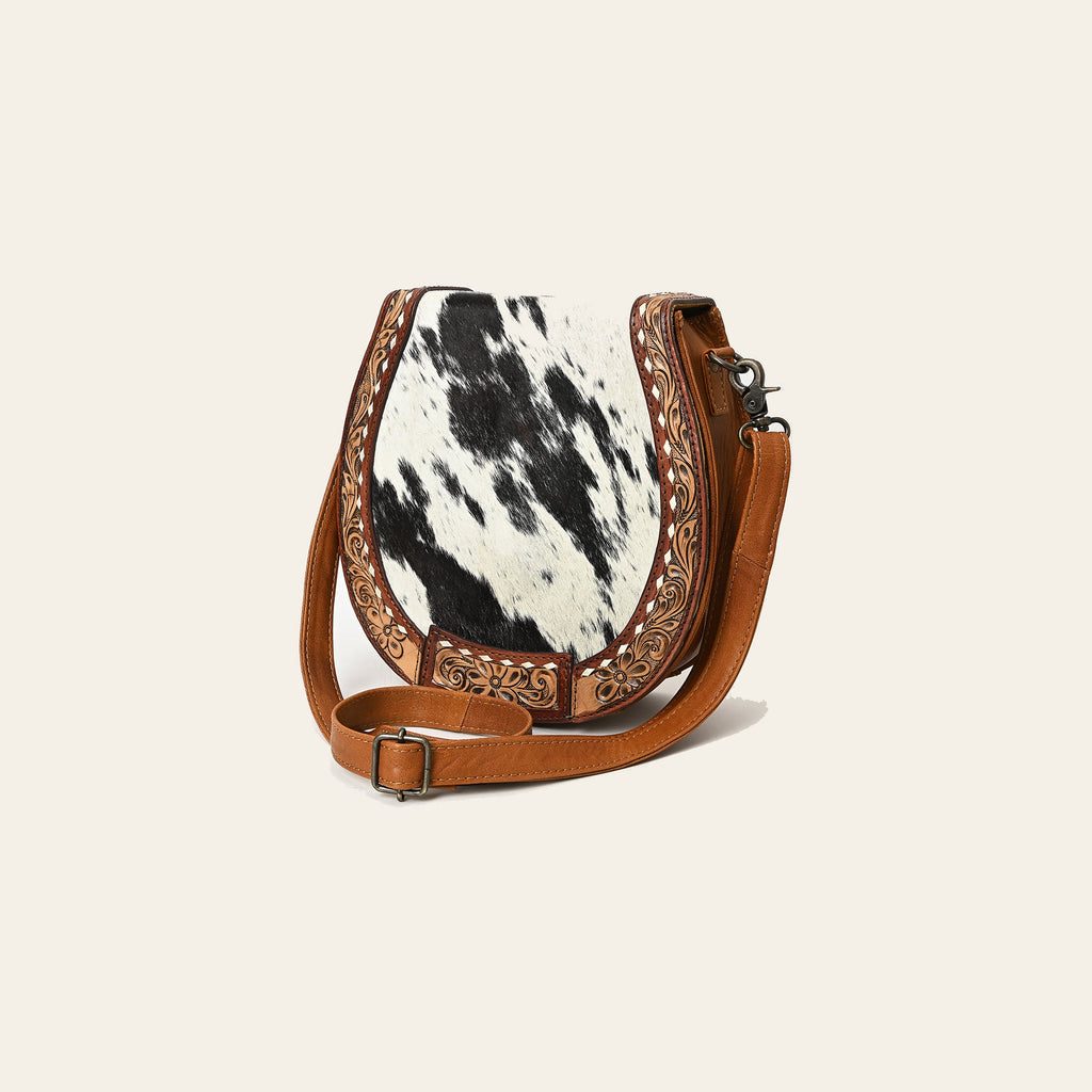 American Darling Hair-On Cowhide Western Leather Crossbody Bag – Genuine Leather with Hand-Tooled Detailing – Everyday Women’s Purse
