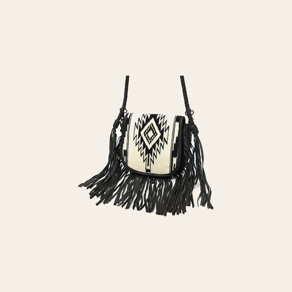 American Darling Western Leather Crossbody Bag with Fringe, Hand Woven Saddle Blanket Front & Genuine Leather Body