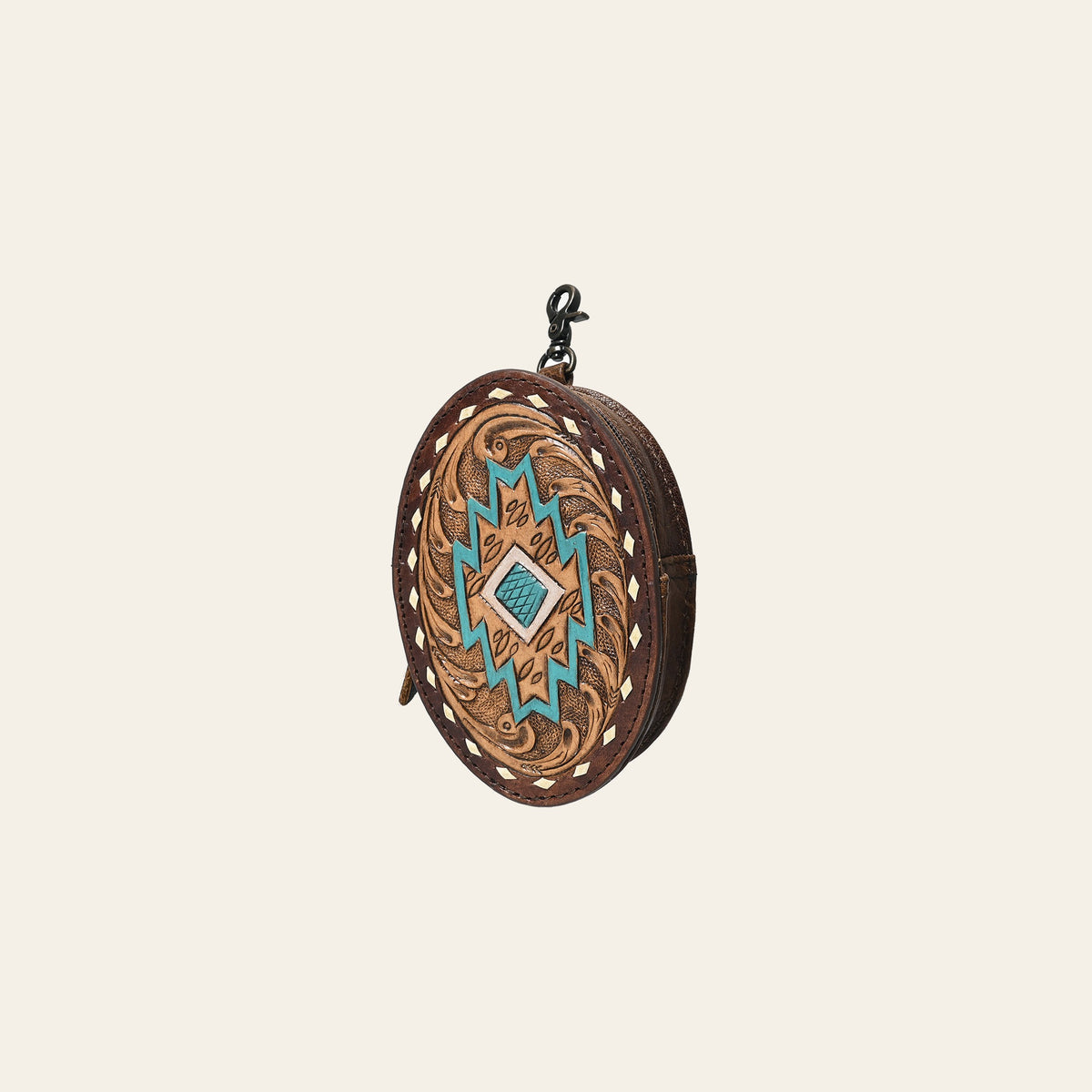 American Darling Western Wristlet Bag – Genuine Leather Hand-Tooled Design with Buckstitch & Secure Zip Closure