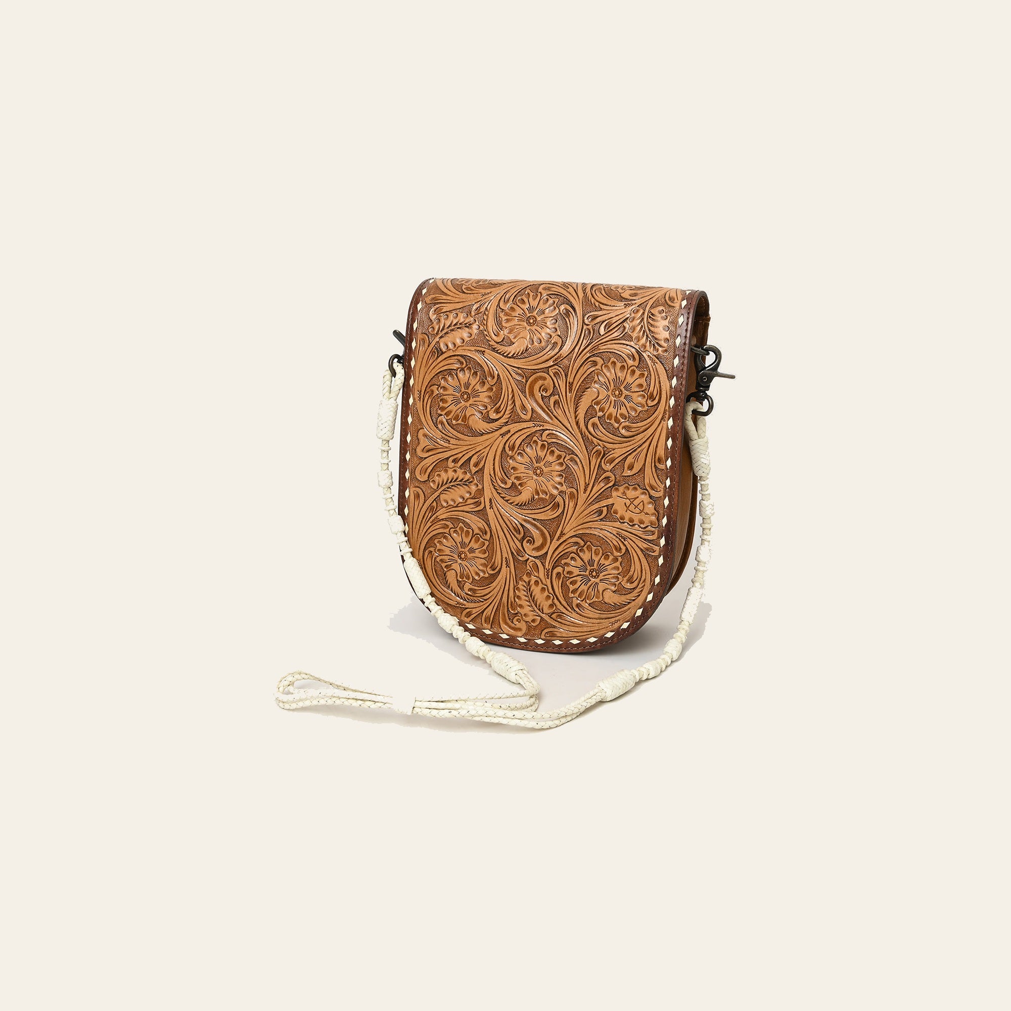 American Darling Hand-Tooled Western Leather Crossbody Bag | Genuine Leather Floral Carved Small Purse | 10in (H) X 14in (W) X 4.5in (D)