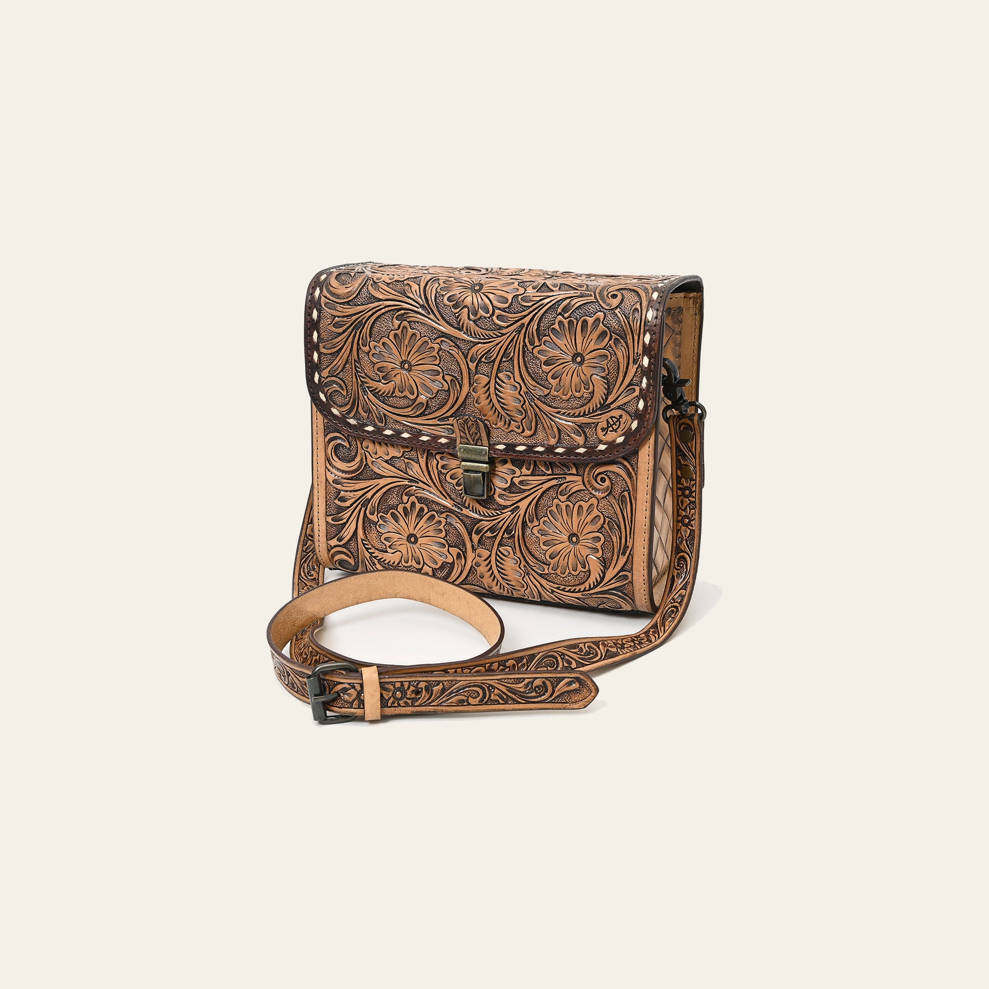 American Darling Hand-Tooled Leather Messenger Bag – Floral Carved Genuine Leather Crossbody with Strap, Premium Western Craftsmanship