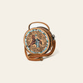 American Darling Western Round Canteen Bag Handcrafted from Tooled Genuine Leather | Barrel Racer Scene & Dual Compartment