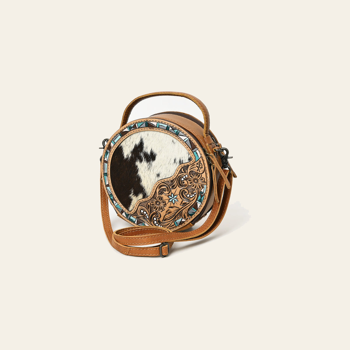 American Darling Western Cowhide Canteen Bag – Genuine Leather Hand-Tooled Floral Crossbody Purse for Everyday Use