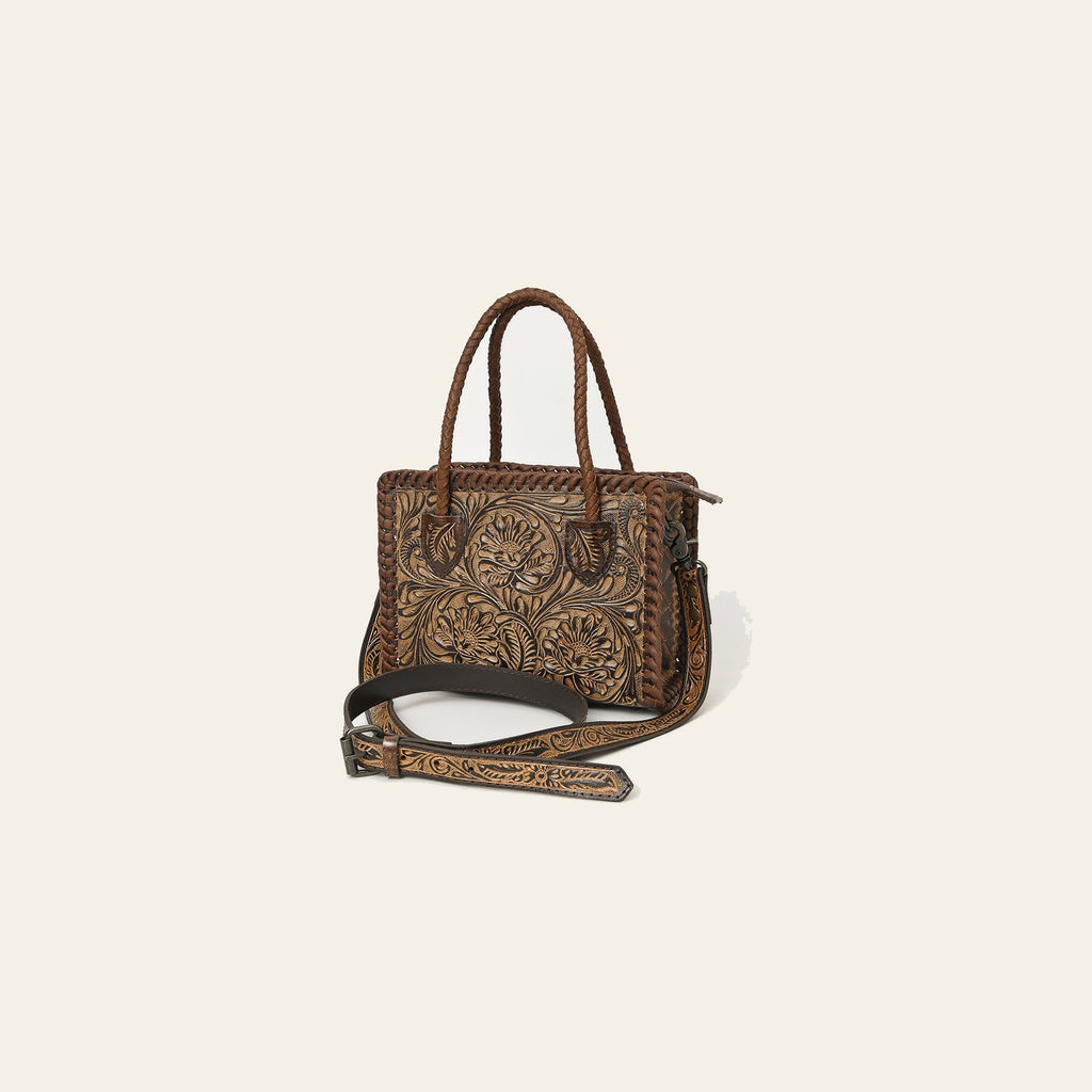 American Darling Western Hand-Tooled Tote Bag – Genuine Leather Floral Carved Carryall with Strap for Everyday Use