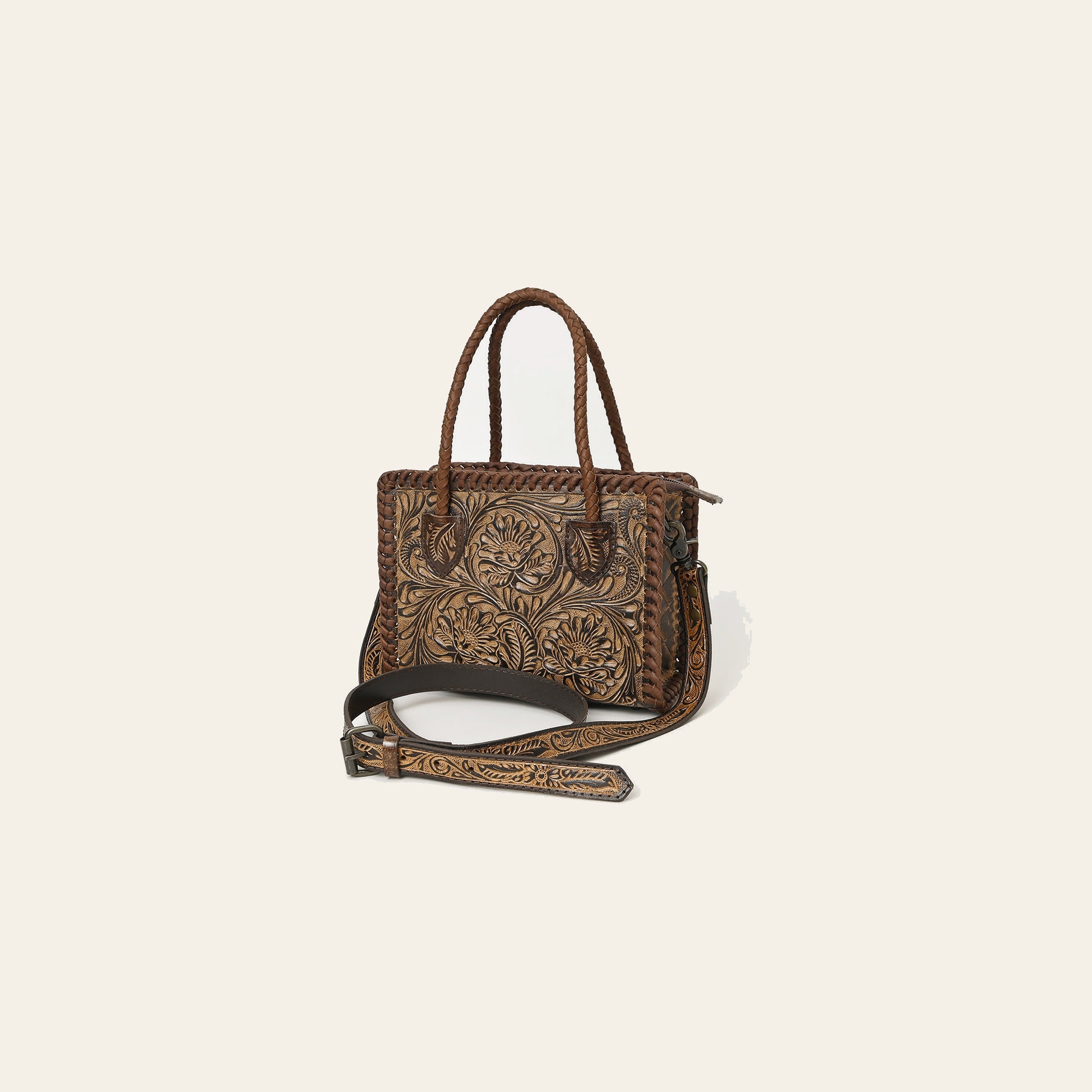American Darling Western Hand-Tooled Tote Bag – Genuine Leather Floral Carved Carryall with Strap for Everyday Use