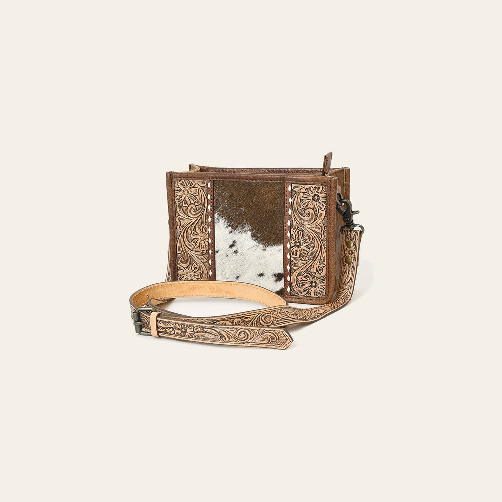 American Darling Western Cowhide Crossbody Bag – Genuine Leather Hand-Tooled Floral Carved Purse with Adjustable Strap