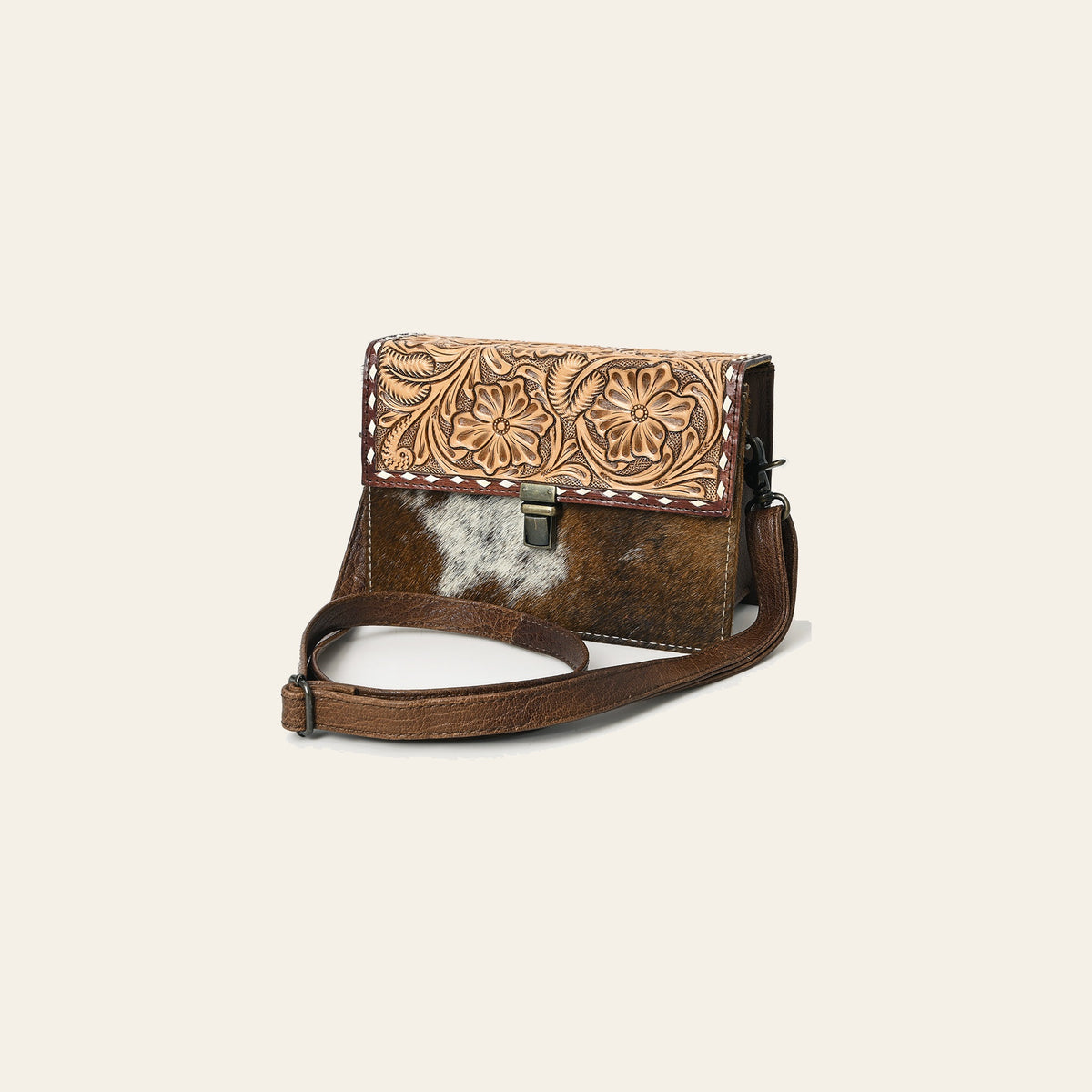 American Darling Western Small Cross Body Bag – Genuine Leather Hair-On Cowhide with Hand-Tooled Floral Carving for Everyday Use
