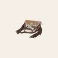 American Darling Western Envelop Bag Handcrafted from Hair-On Cowhide & Hand-Tooled Leather | Long Fringe & Turquoise Concho Accent