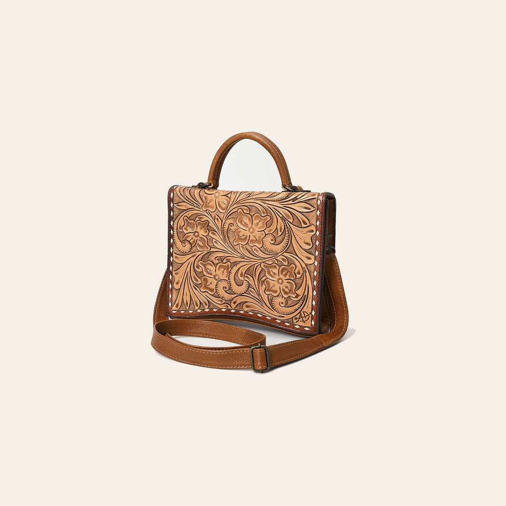 American Darling Hand-Tooled Leather Messenger Bag – Floral Carved Vegetable-Tanned Genuine Leather Western Crossbody Purse