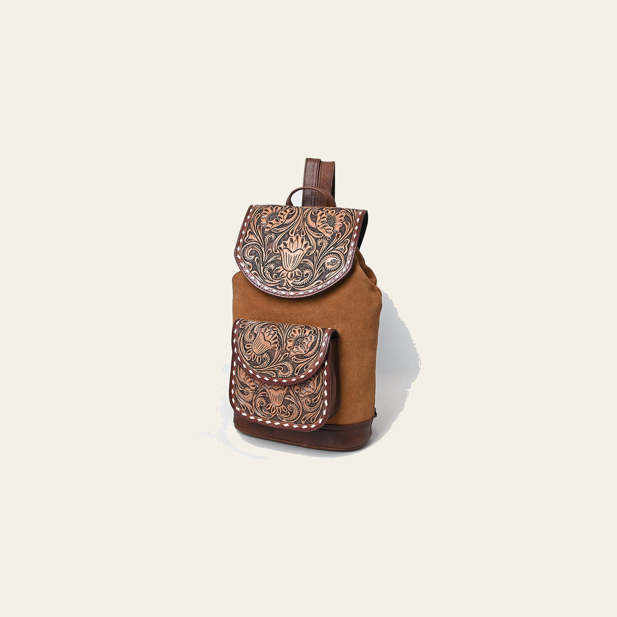 American Darling Hand-Tooled Leather Backpack Bag | Floral Carved Full-Grain Western Pack | Eco-Friendly Vegetable-Tanned Leather